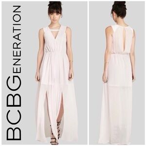 BCBGeneration, Pearl Haze Petal Pink Chiffon Pleated Sleeveless Maxi Dress